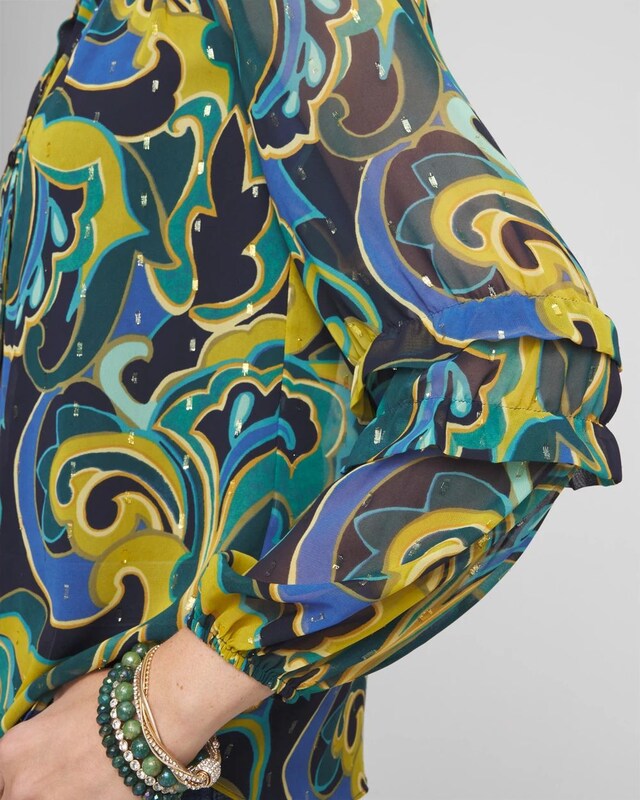 Chiffon Clip Dot Swirl Print Blouse - image 4